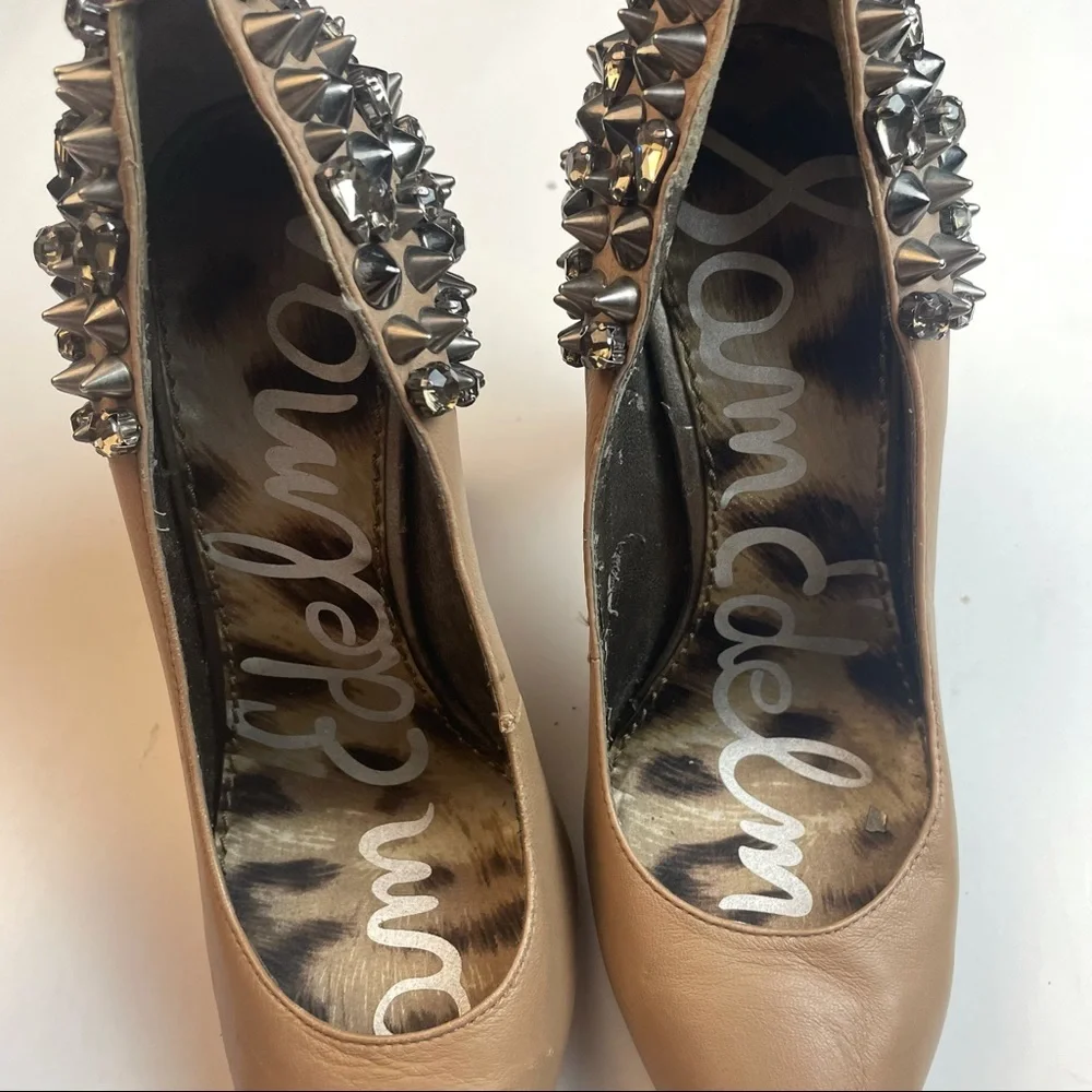Sam Edelman Nude Spiked Leather Heels Size 6 - Picture 12 of 16